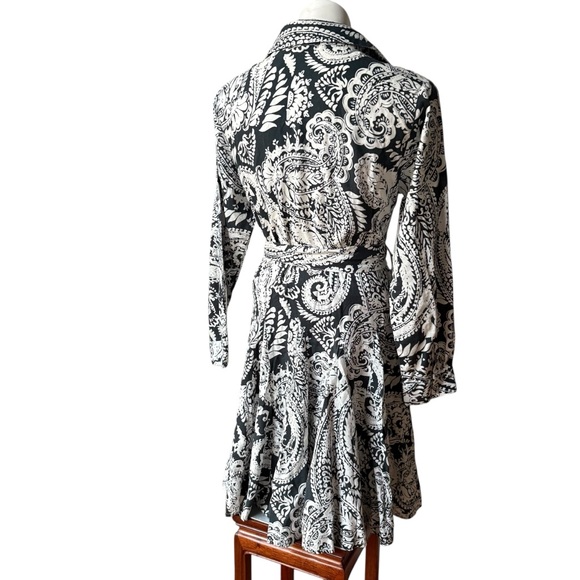 Uncle Frank Button Down Tie Waist Swing Shirtdress, Navy/White Paisley Print, Sm - Picture 6 of 15